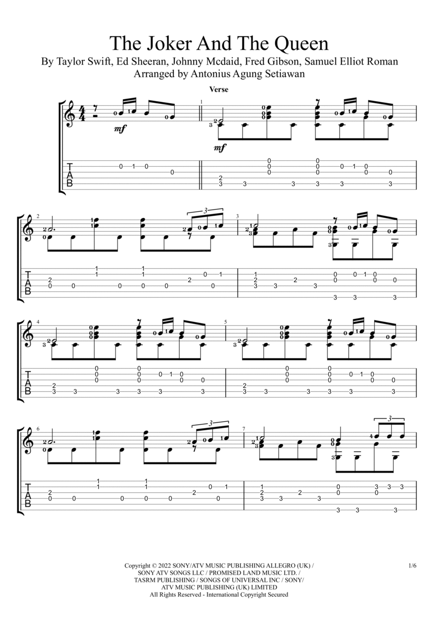 The Joker And The Queen (feat. Taylor Swift) Electric Guitar scores gallery preview page 1