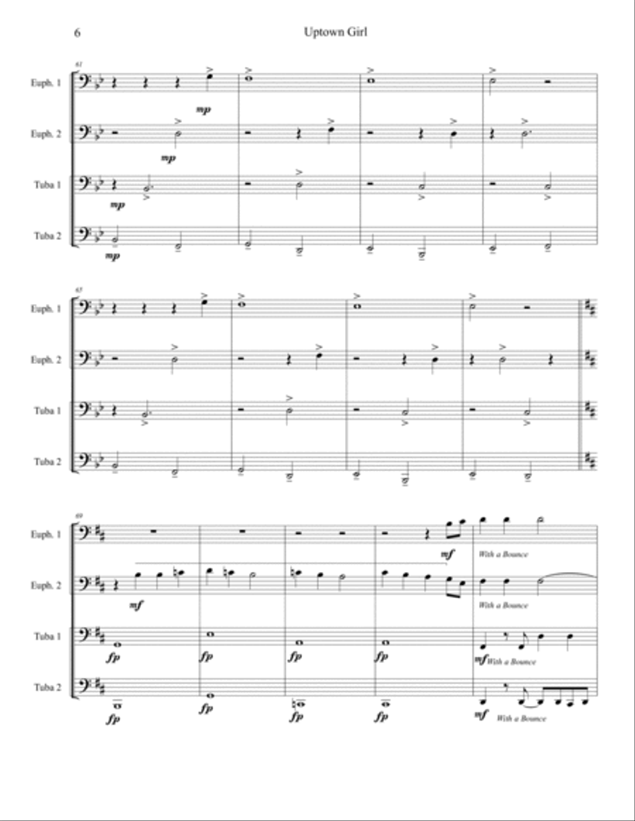 Uptown Girl Brass Quartet scores gallery preview page 6