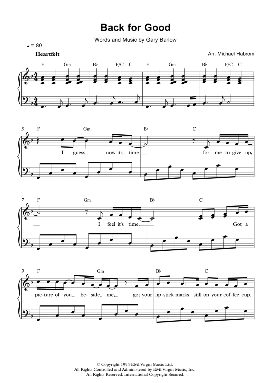 Back For Good Back For Good Easy Piano scores gallery preview page 1