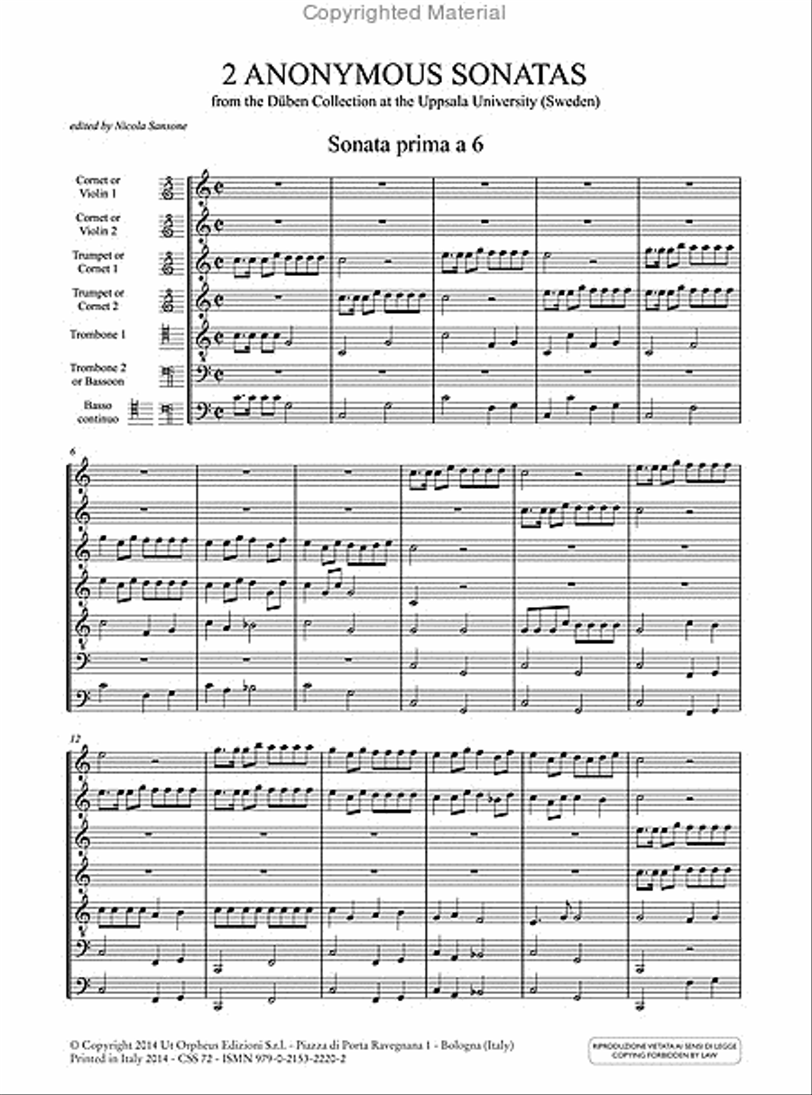 2 Anonymous Sonatas from the Düben Collection at the Uppsala University (Sweden) (second half of 17th century) Score scores gallery preview page 2