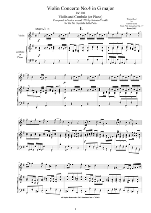 Book cover for Vivaldi - Violin Concerto No.4 in G major RV 308 Op.11 for Violin and Cembalo (or Piano)
