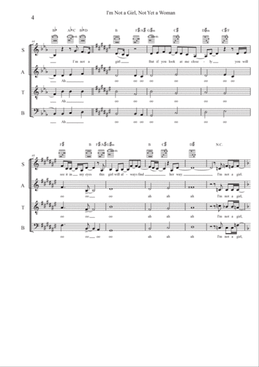 I'm Not A Girl, Not Yet A Woman 4-Part scores gallery preview page 4