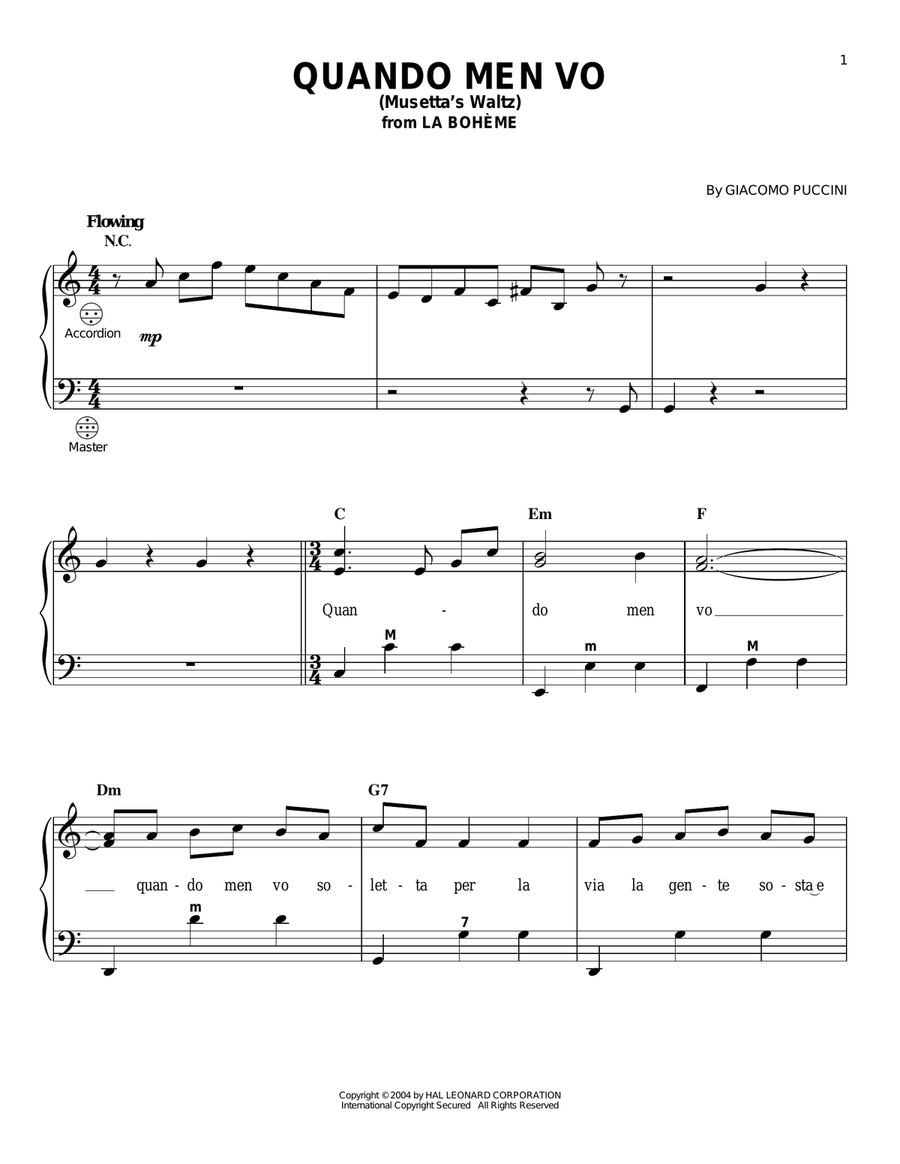 Quando Men Vo (Mussetta's Waltz) Accordion scores gallery preview page 1