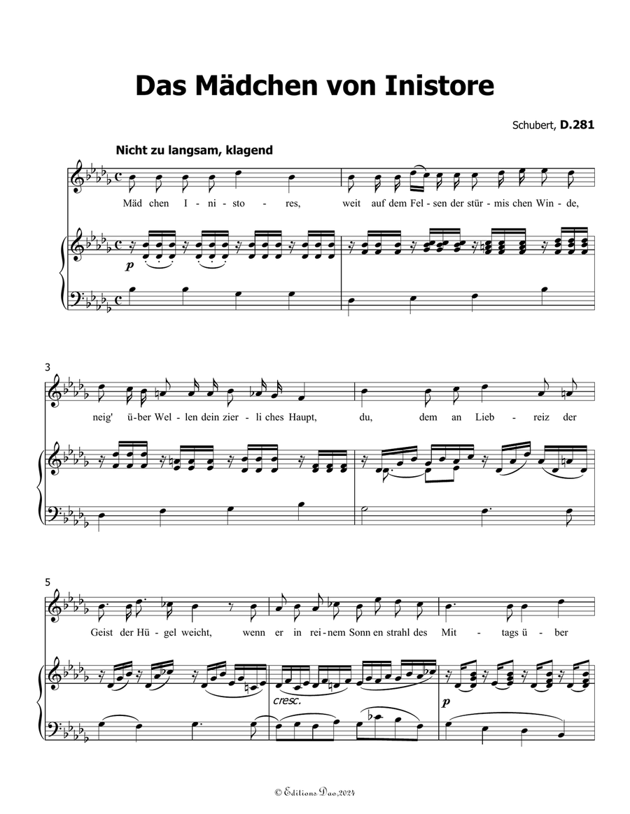 Das Madchen von Inistore, by Schubert, D.281, in b flat minor Voice scores gallery preview page 3