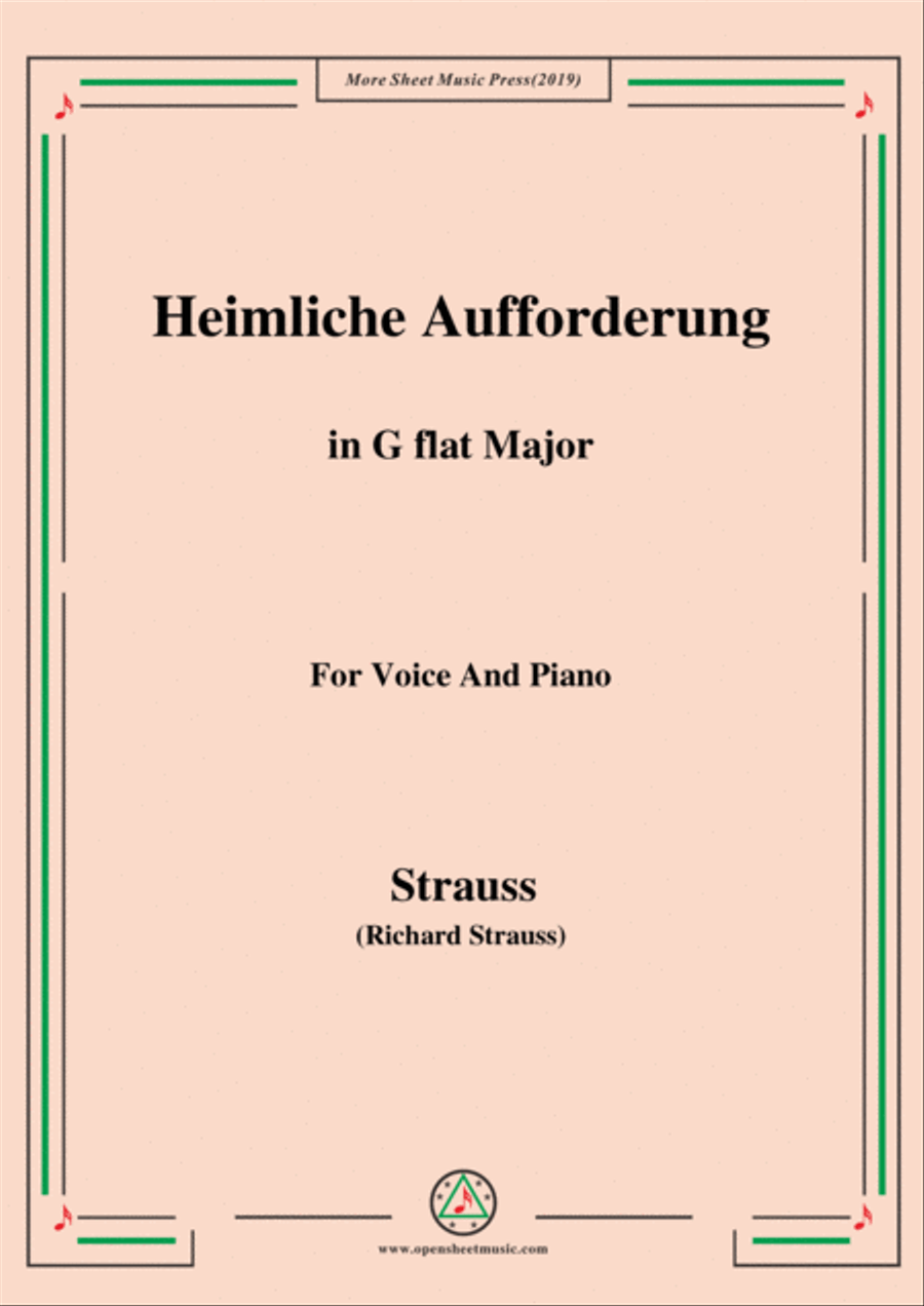 Richard Strauss-Heimliche Aufforderung in G flat Major,for Voice and Piano Voice Solo scores gallery preview page 1