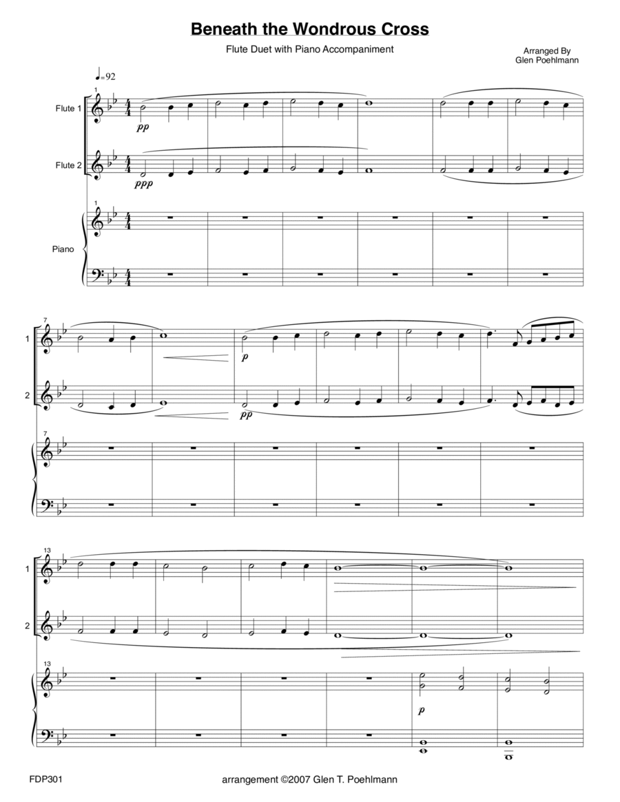 BENEATH THE WONDROUS CROSS (medley) - FLUTE DUET with Piano Accompaniment Flute Duet scores gallery preview page 1