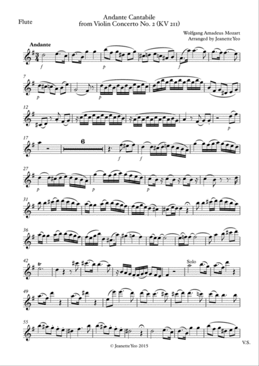 Andante Cantabile from Mozart's Violin Concerto No. 2 in D Major KV 211 (for Wind Quintet) - Part Sc Small Ensemble scores gallery preview page 2