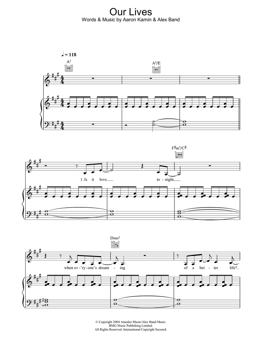 Our Lives Our Lives Piano, Vocal, Guitar scores gallery preview page 1