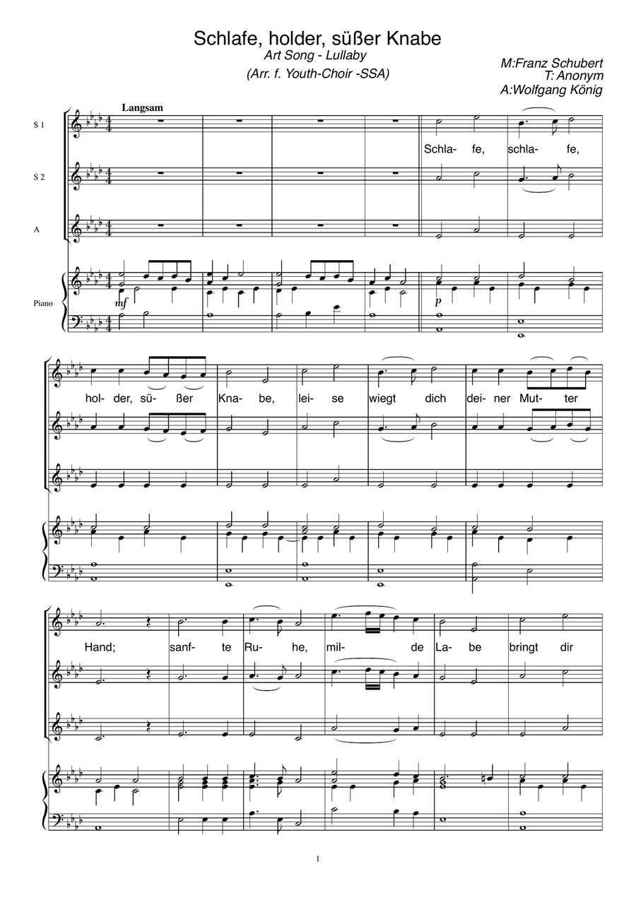 Schlafe, schlafe holder, süßer Knabe SSA scores gallery preview page 1
