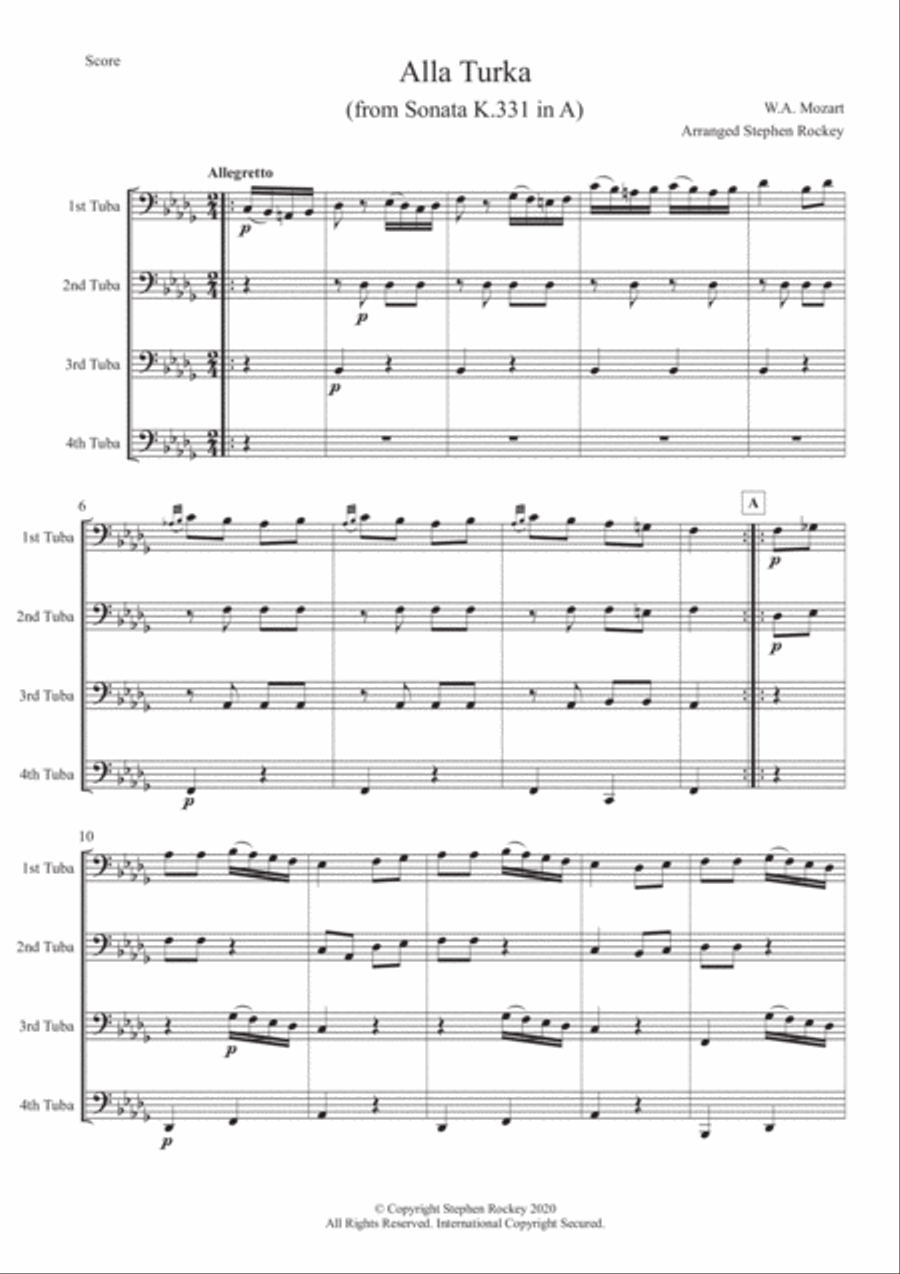 Alla Turka (Turkish March) for Symphonic Tuba Quartet Tuba Quartet scores gallery preview page 3
