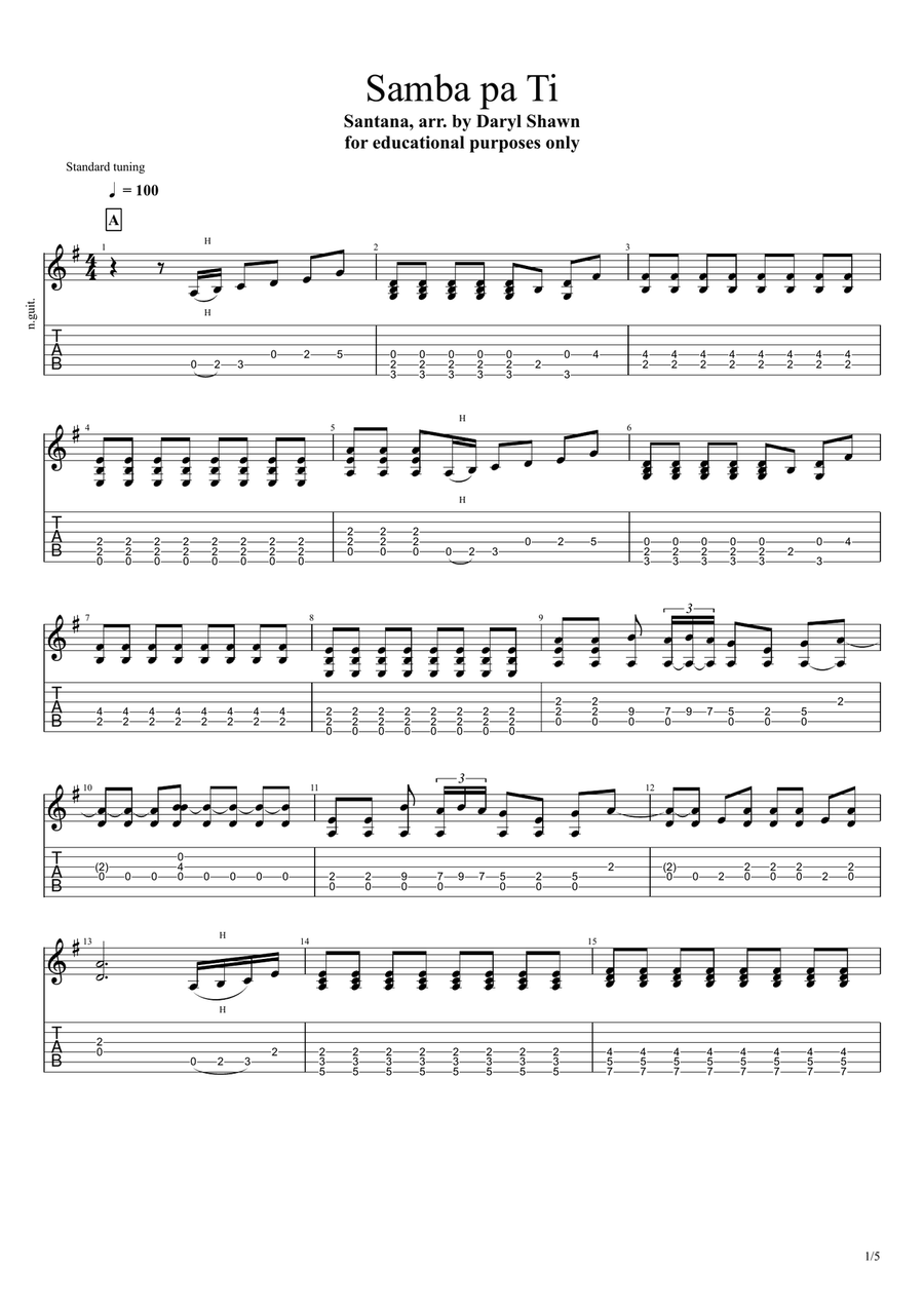 Samba Pa Ti Acoustic Guitar scores gallery preview page 1