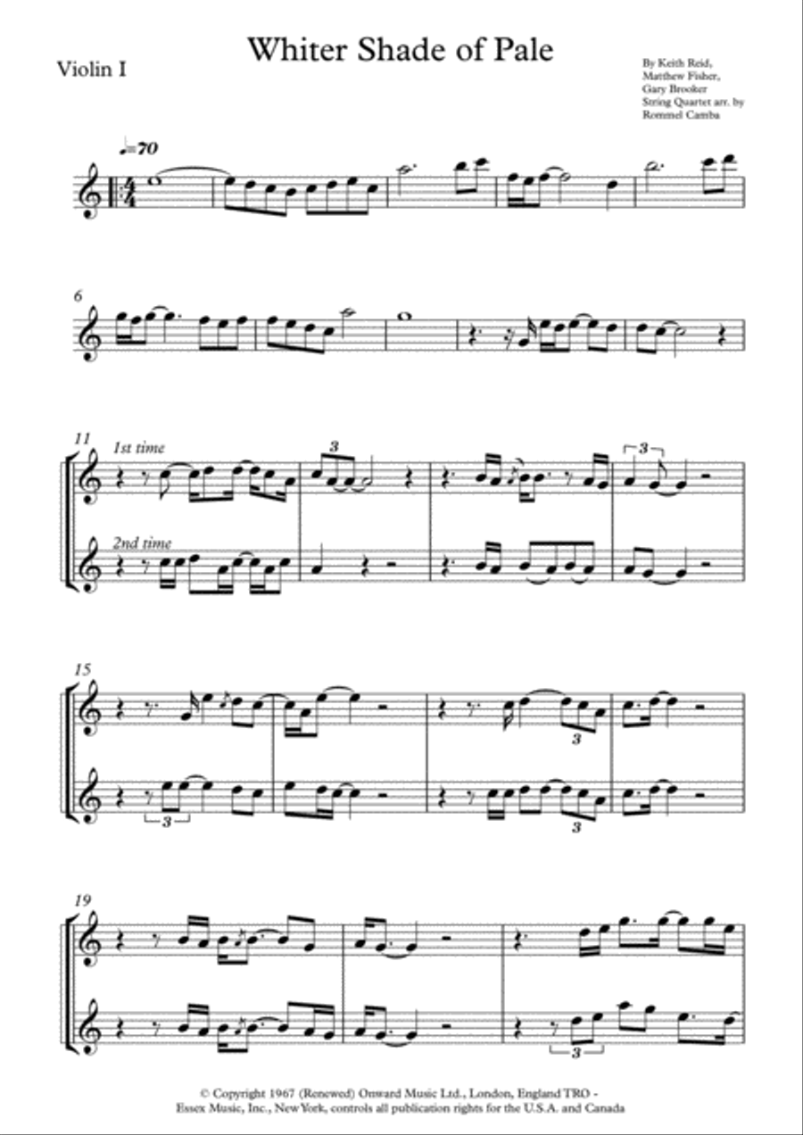 A Whiter Shade Of Pale String Quartet scores gallery preview page 1