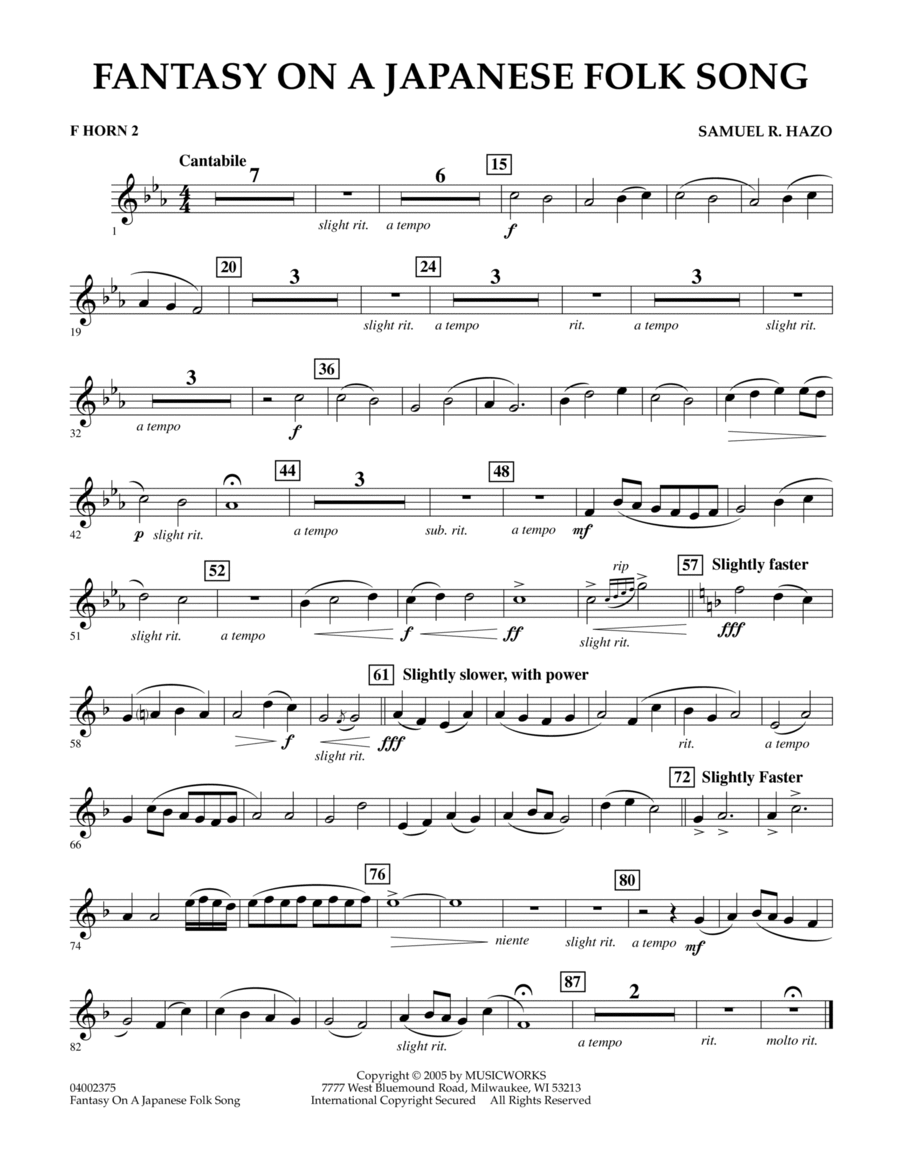Fantasy On A Japanese Folk Song - F Horn 2 Horn scores gallery preview page 1