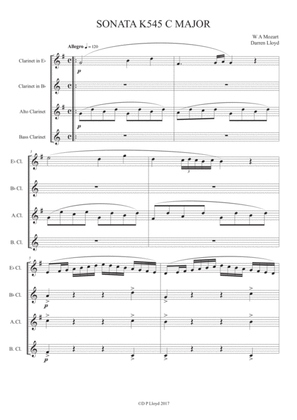 Book cover for Piano Sonata K545 - 1st movement for Clarinet quartet