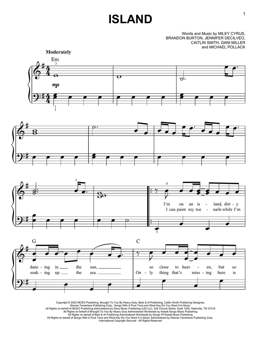 Island Easy Piano scores gallery preview page 1
