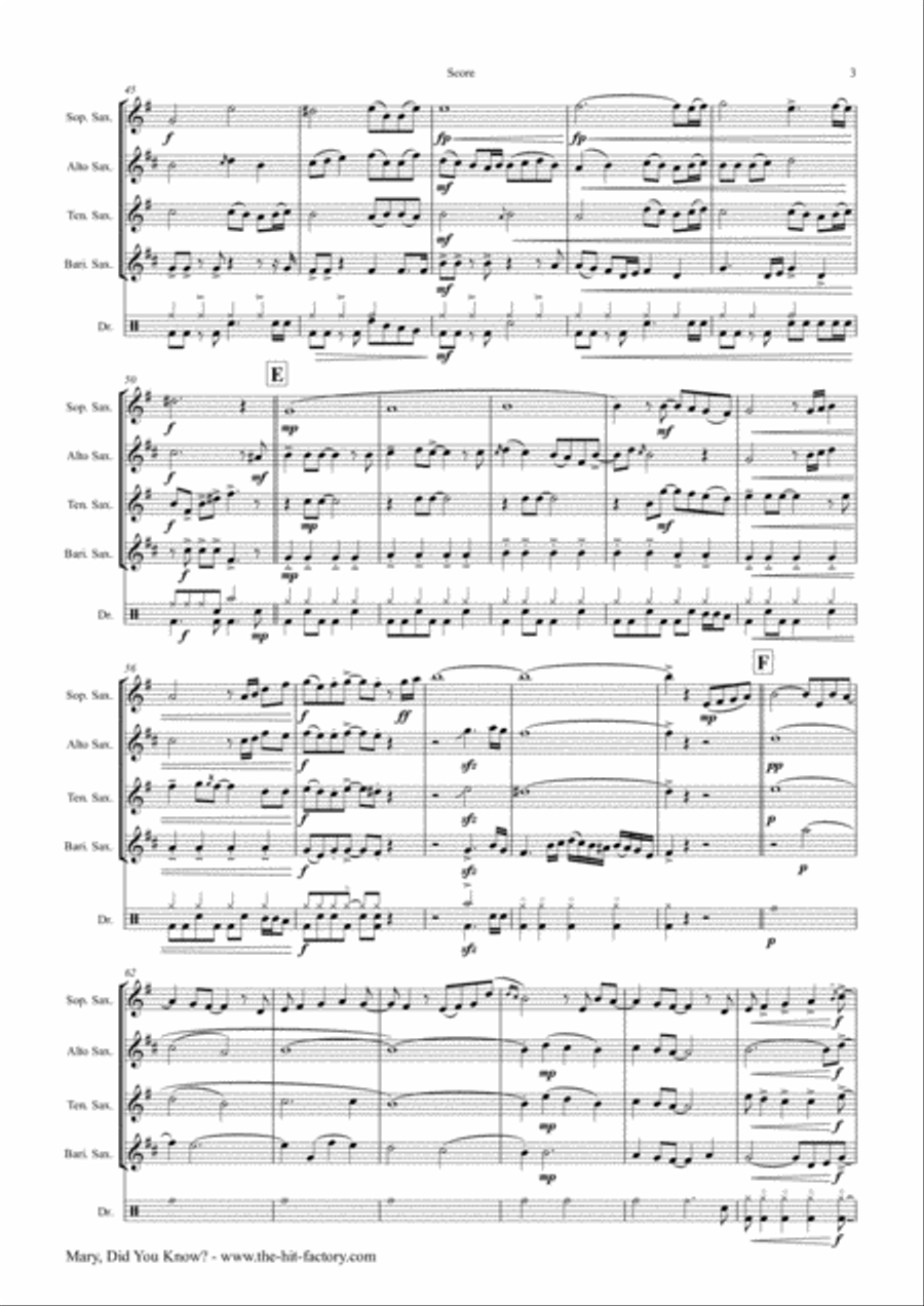Mary, Did You Know? Saxophone Quartet scores gallery preview page 3