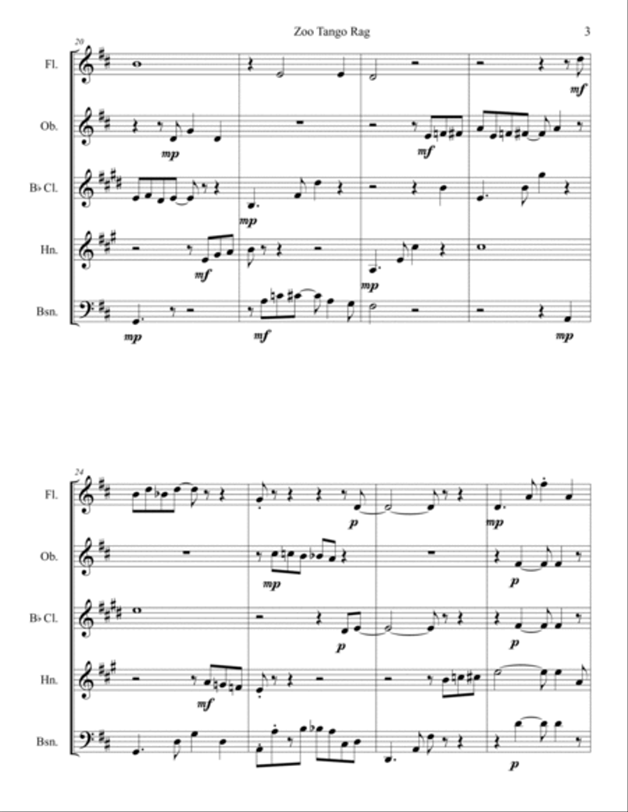 Zoo Tango Rag for Woodwind Quintet Woodwind Quintet scores gallery preview page 3