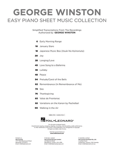 George Winston – Easy Piano Sheet Music Collection
