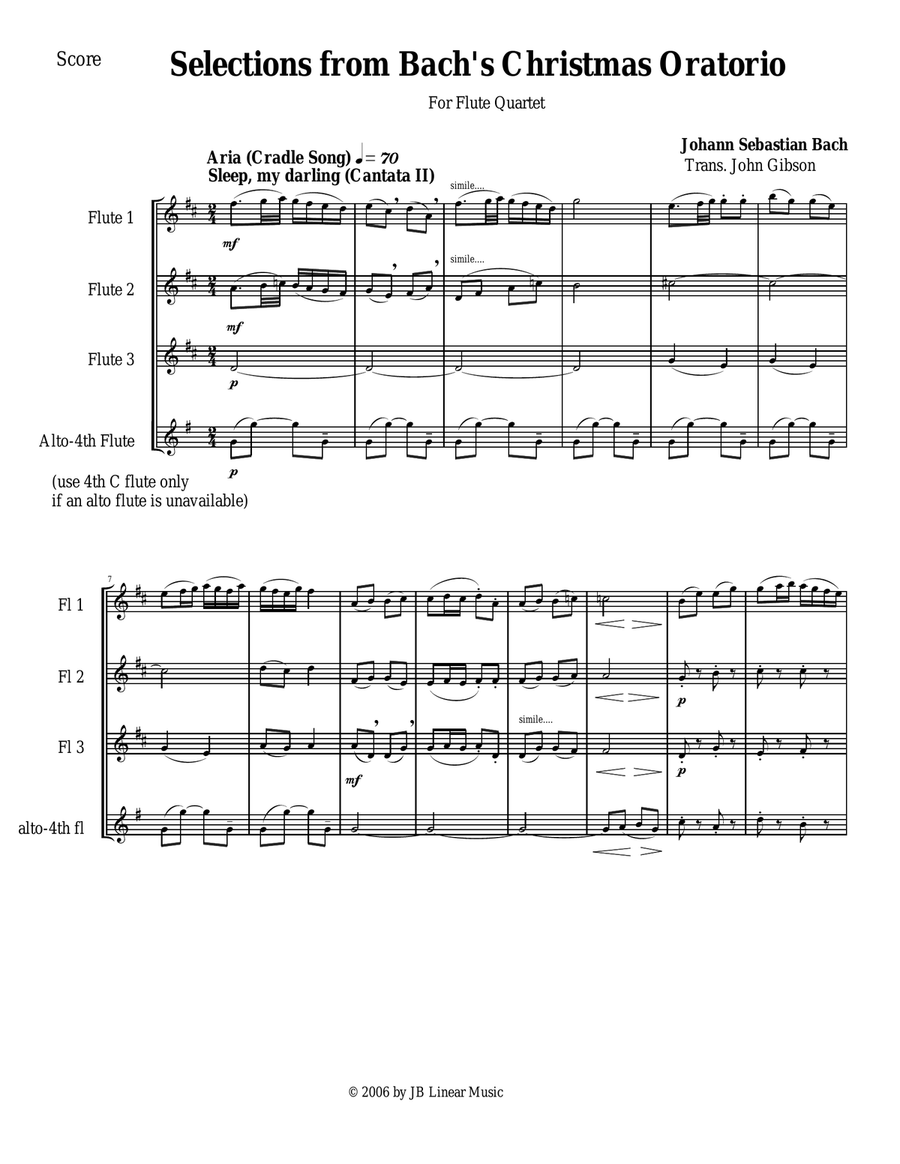 Bach's Christmas Oratorio Selections for Flute Quartet Flute Quartet scores gallery preview page 1