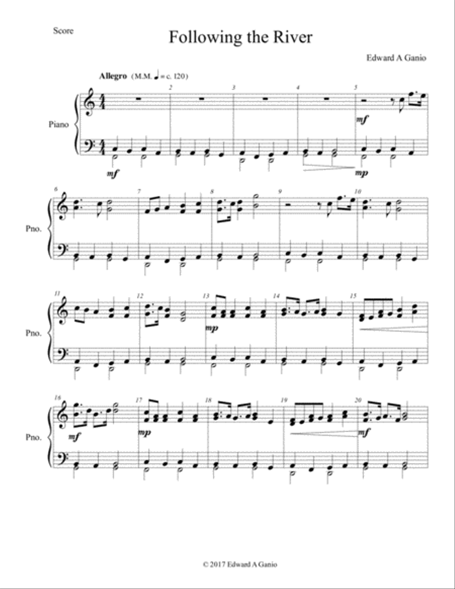 Following the River Piano Solo scores gallery preview page 1