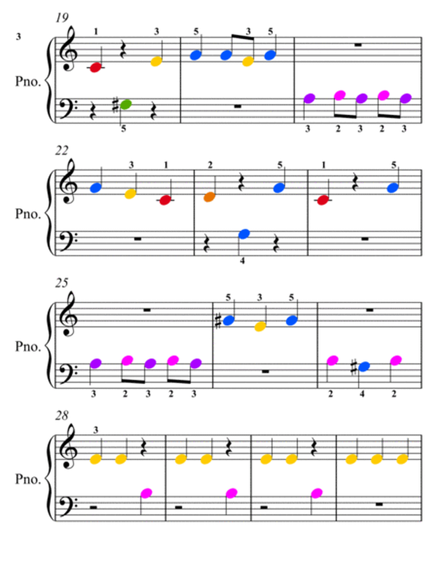 Witches Dance Kullak Beginner Piano Sheet Music with Colored Notation