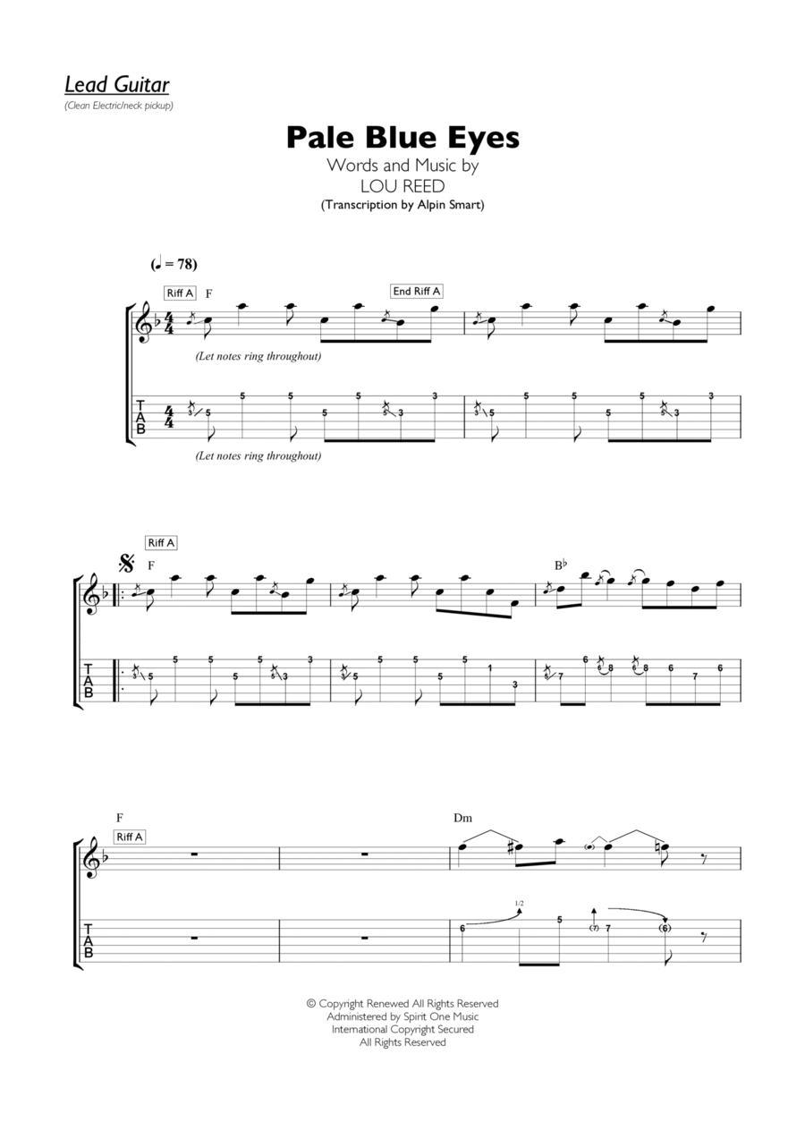 Pale Blue Eyes Guitar Tablature scores gallery preview page 1