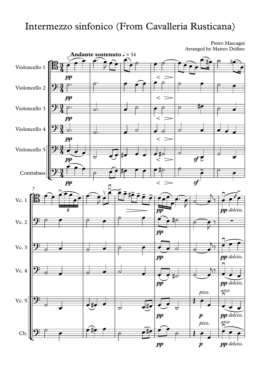 Intermezzo (From Cavalleria Rusticana) [Cello Quartet] Chamber Orchestra scores gallery preview page 1