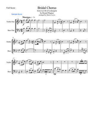 BRIDAL CHORUS Duo for String Duo, Woodwind Duo, Intermediate Level for any combination of a treble c
