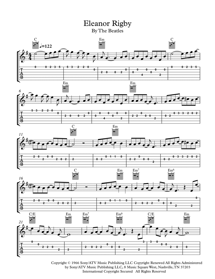 Eleanor Rigby Guitar Tablature scores gallery preview page 1