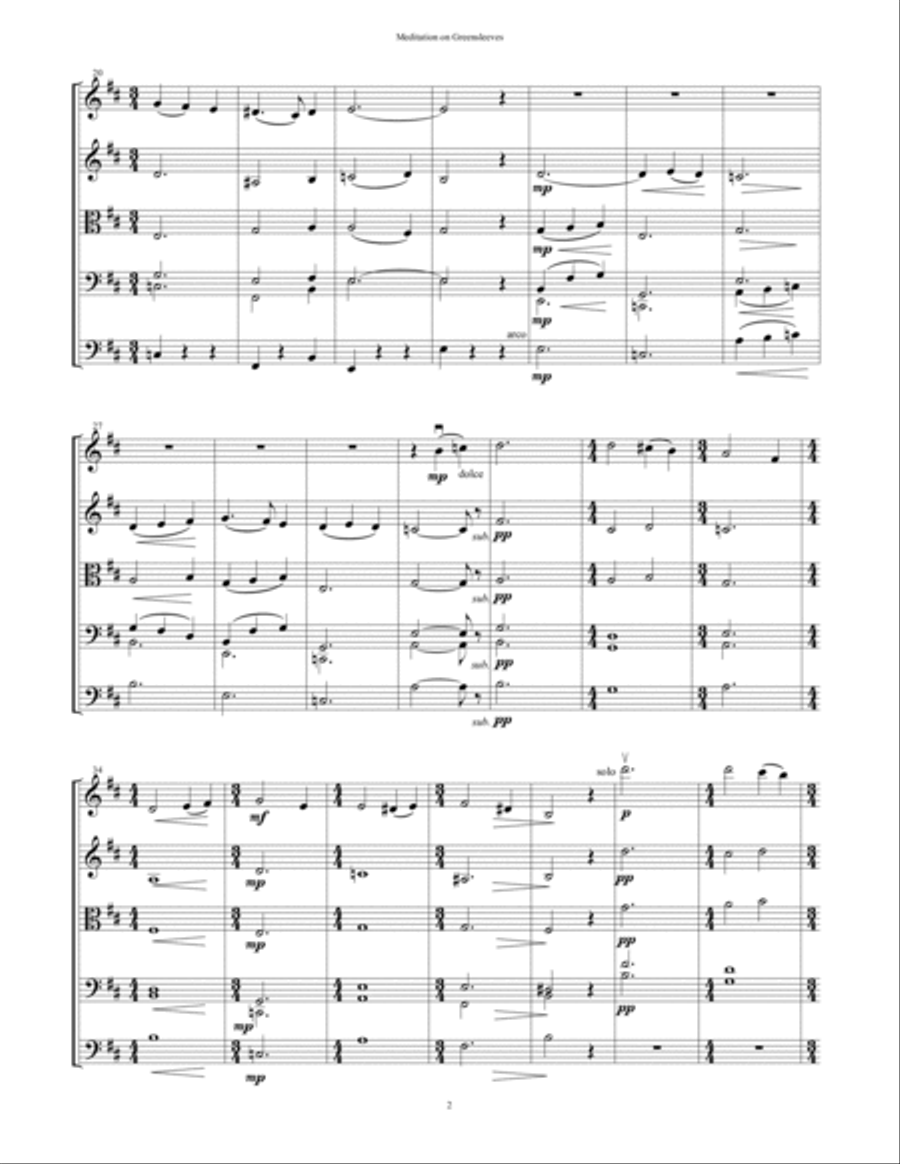 Meditation on Greensleeves (for String Orchestra) String Orchestra scores gallery preview page 2