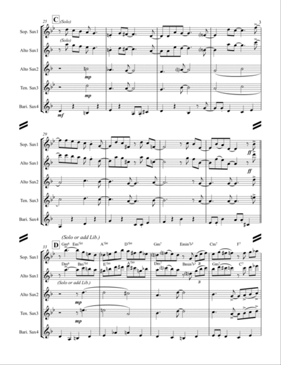 Lullaby Of Birdland Saxophone Quartet scores gallery preview page 4