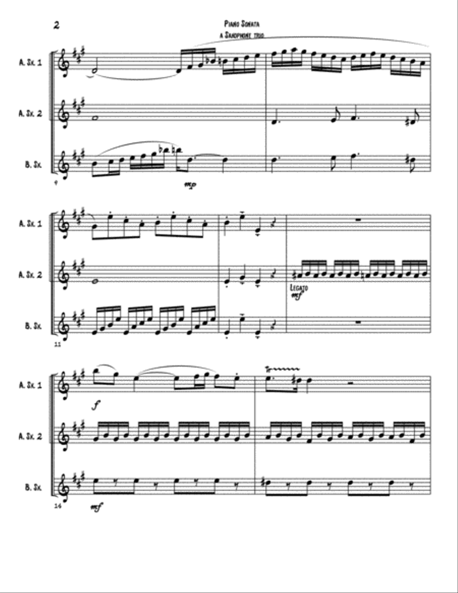 Mozart's Sonata K545 Adapted for a Saxophone Trio Woodwind Trio scores gallery preview page 2