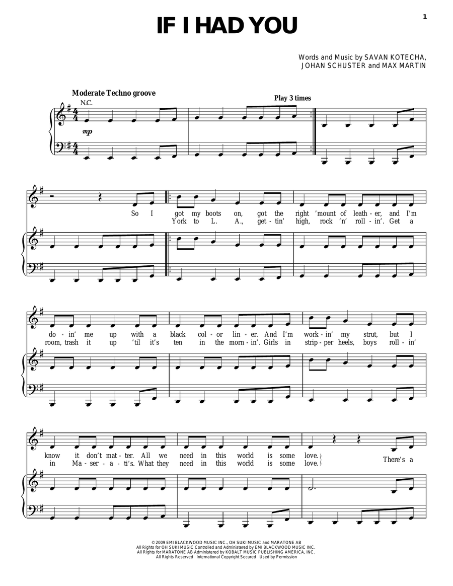 If I Had You Piano, Vocal, Guitar scores gallery preview page 1
