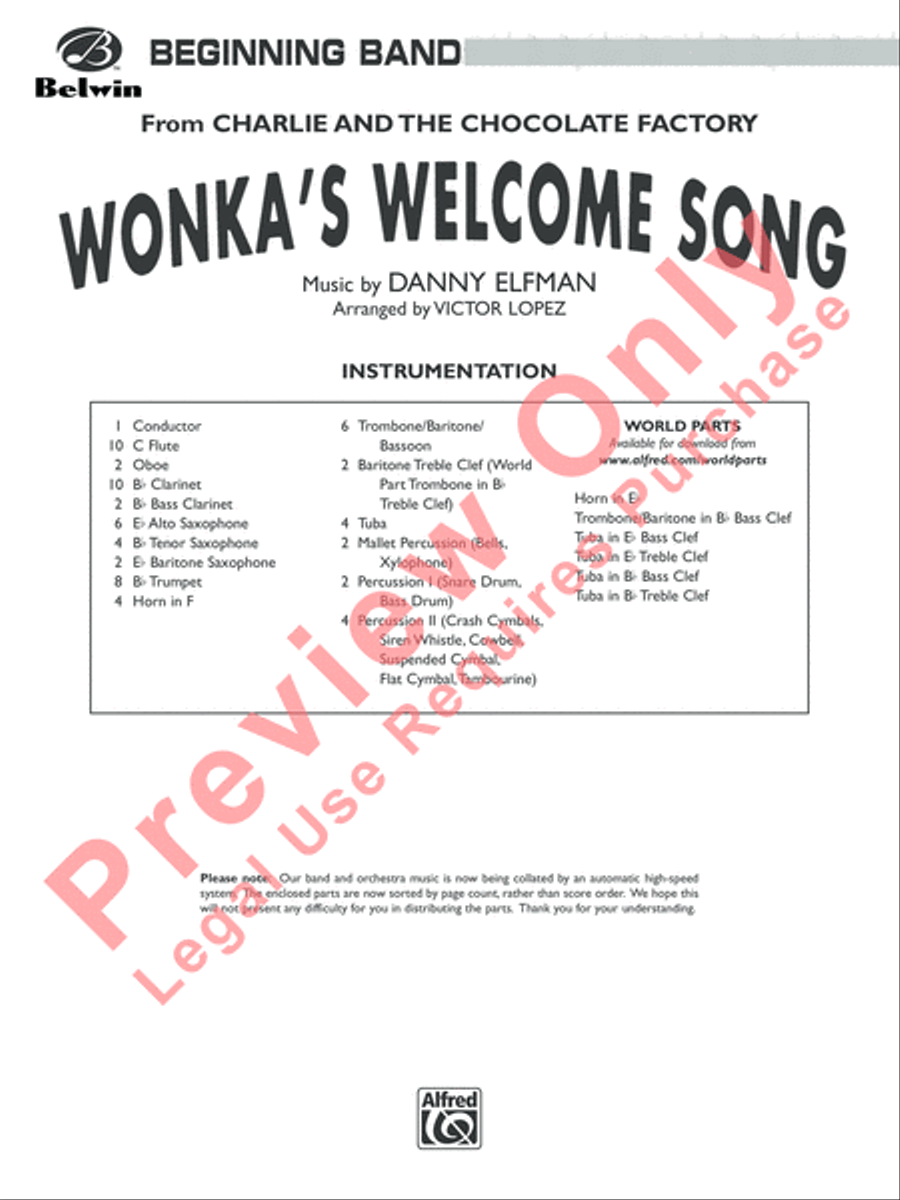 Wonka's Welcome Song (from Charlie and the Chocolate Factory) Concert Band scores gallery preview page 2