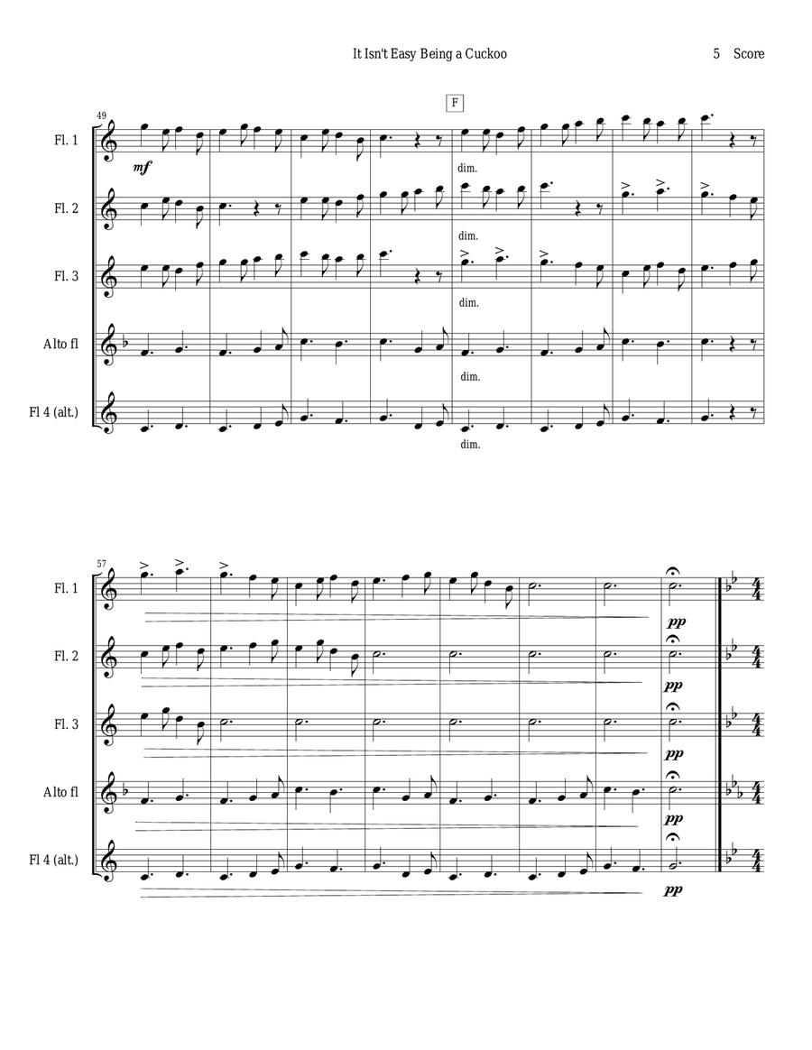 It Isn't Easy Being a Cuckoo for Flute Quartet Flute Quartet scores gallery preview page 5