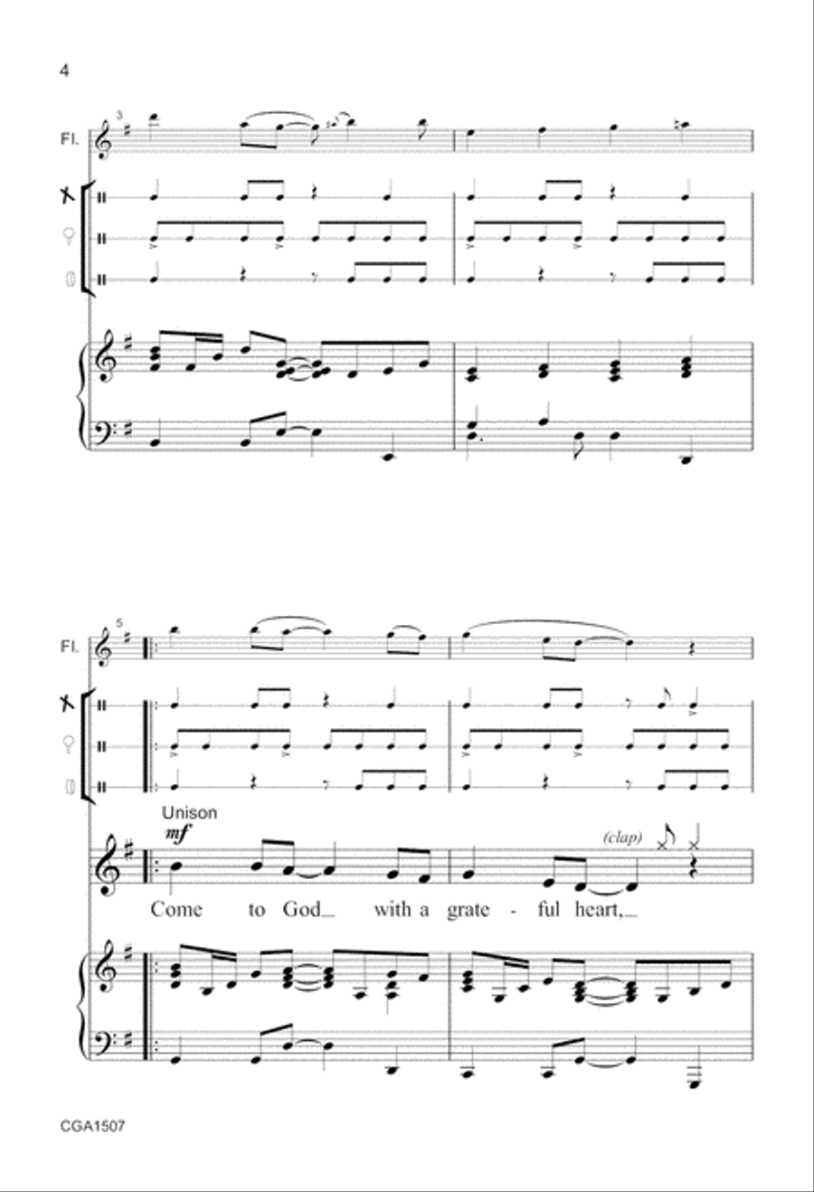 Come with a Grateful Heart Unison Choir scores gallery preview page 3