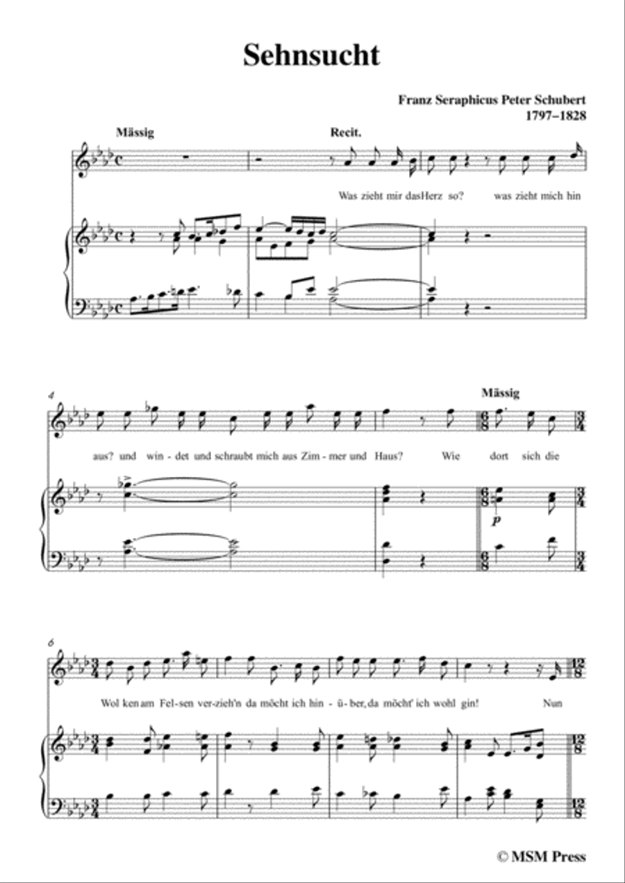 Schubert-Sehnsucht,in A flat Major,for Voice&Piano Voice scores gallery preview page 3