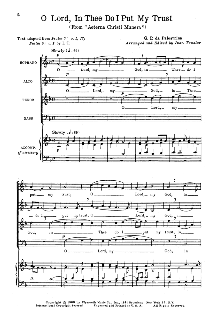 O Lord, In Thee Do I Put My Trust 4-Part scores gallery preview page 1