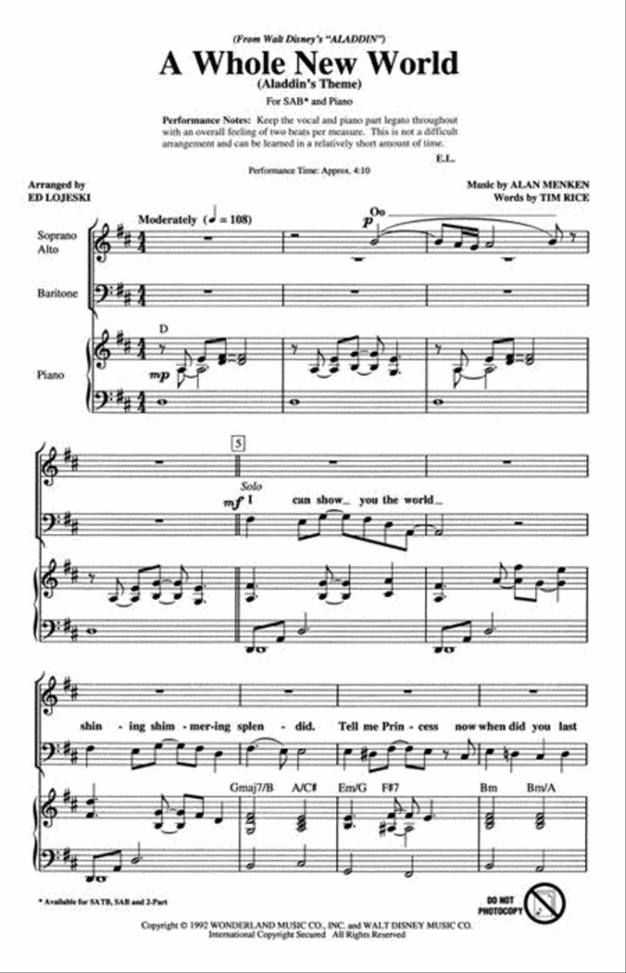 A Whole New World – Aladdin's Theme 3-Part scores gallery preview page 3