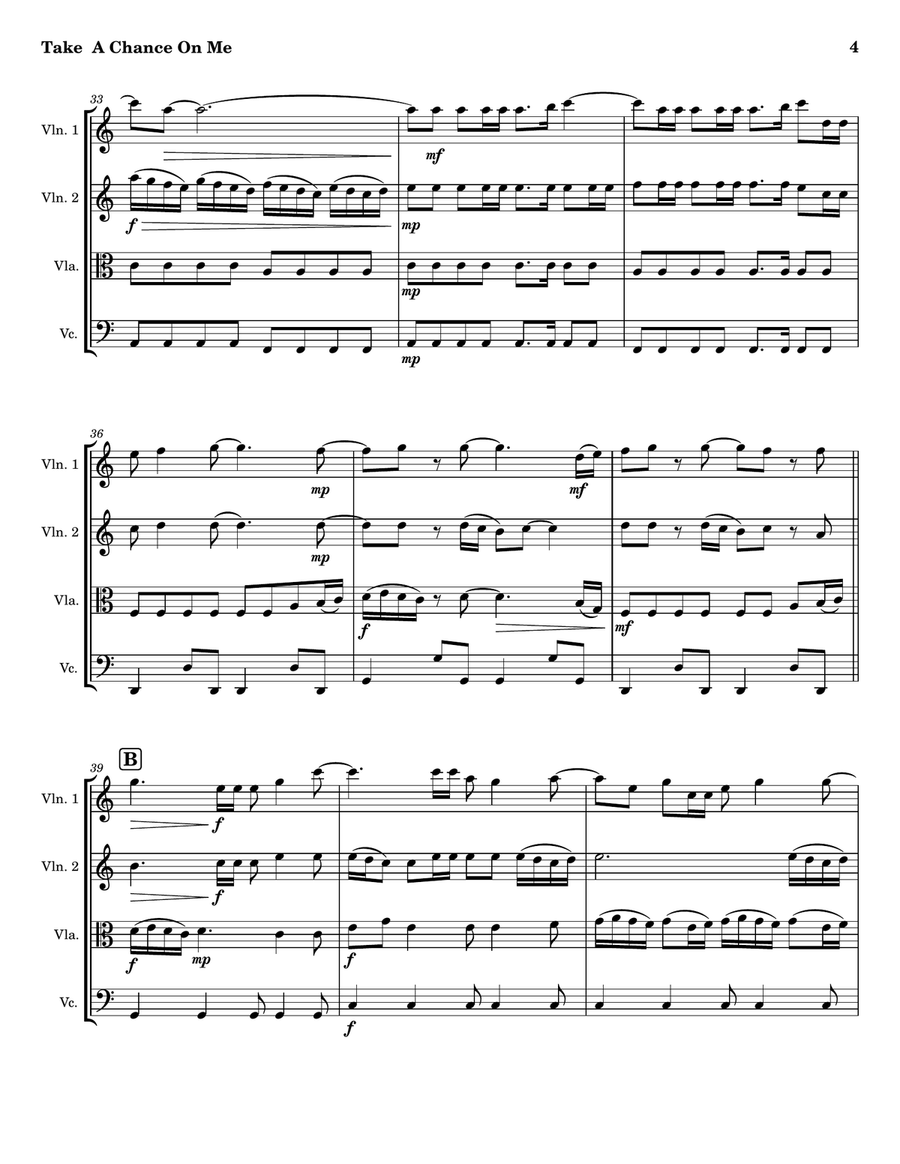 Take A Chance On Me String Quartet scores gallery preview page 4
