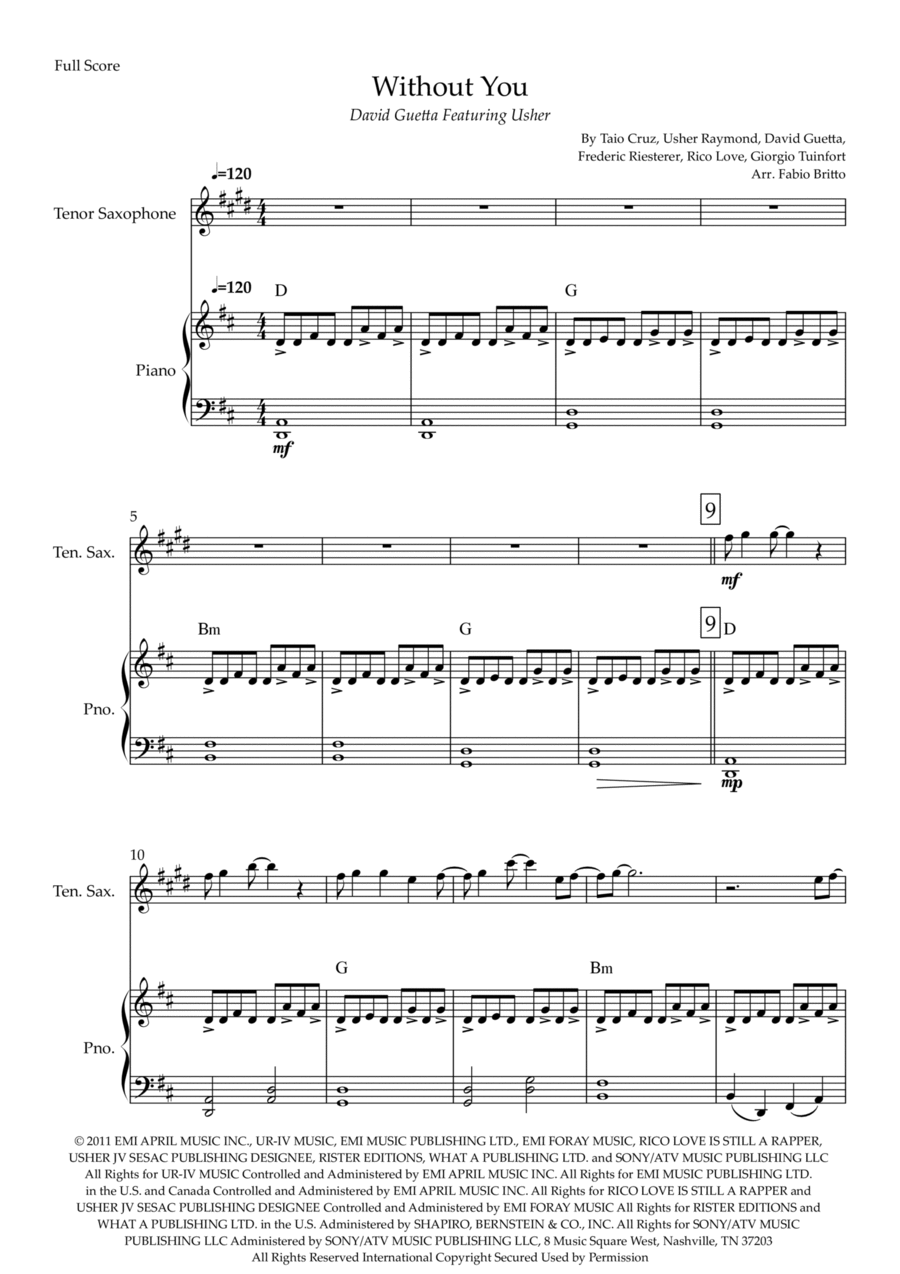 Without You Tenor Saxophone scores gallery preview page 1