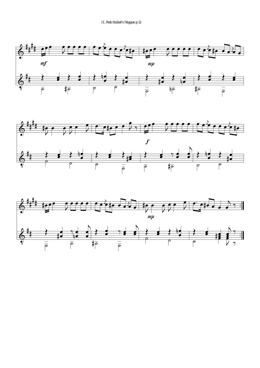 Reb Itzikel's niggun (Song of Rabbi Ezekiel) for clarinet and guitar Clarinet scores gallery preview page 2