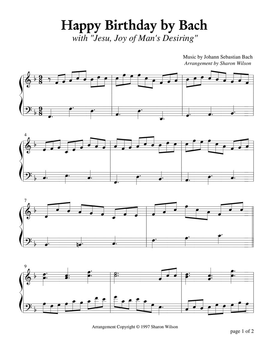 Happy Birthday by Bach Piano Solo scores gallery preview page 1