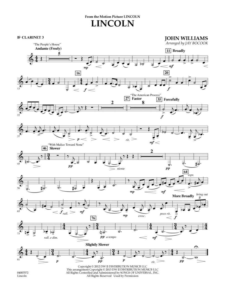 Lincoln - Bb Clarinet 3 Lincoln - Bb Clarinet 3 Concert Band scores gallery preview page 1
