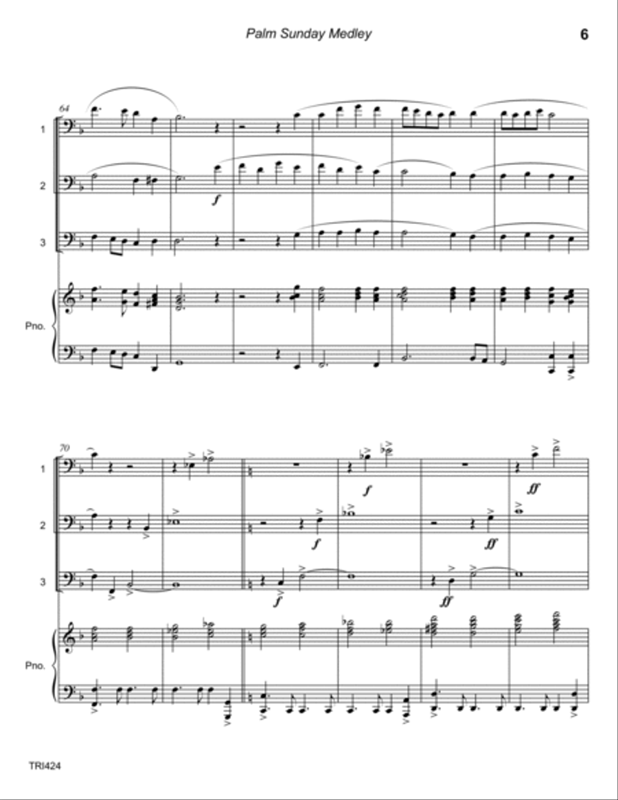 PALM SUNDAY MEDLEY (4 hymns) - TRIO OF TROMBONES/SAXOPHONES with Piano Accompaniment Brass Ensemble scores gallery preview page 6