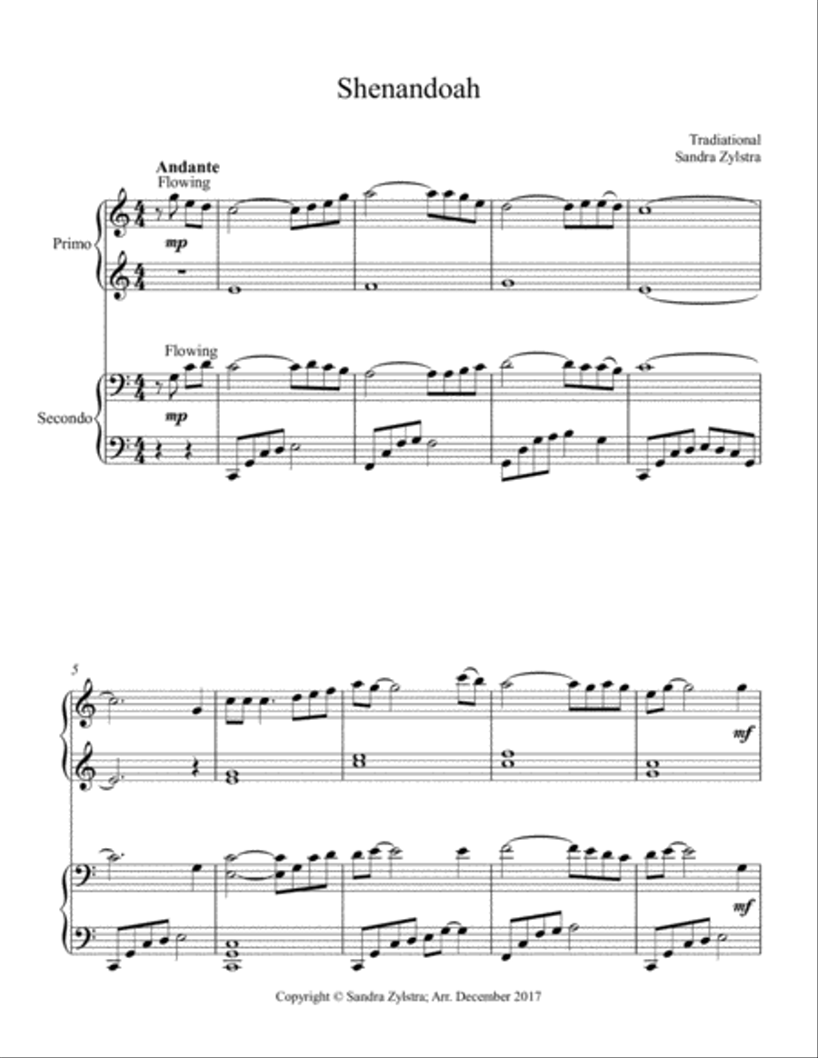 Shenandoah (1 piano, 4 hand duet) 1 Piano, 4-Hands scores gallery preview page 2