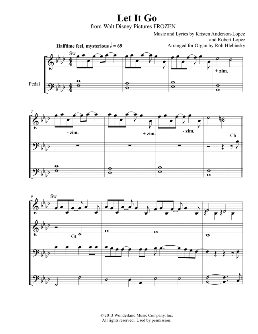 Let It Go Organ Solo scores gallery preview page 1