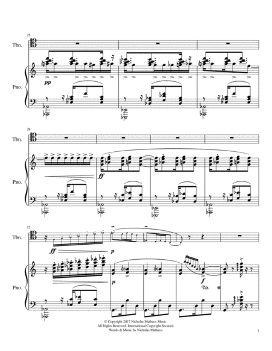 Morning, Noon, and Night in Paris for Trombone and Piano (Tenor Clef) Small Ensemble scores gallery preview page 4