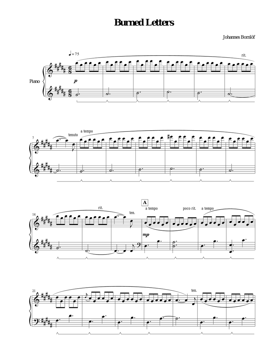 Burned Letters Burned Letters Piano Solo scores gallery preview page 1