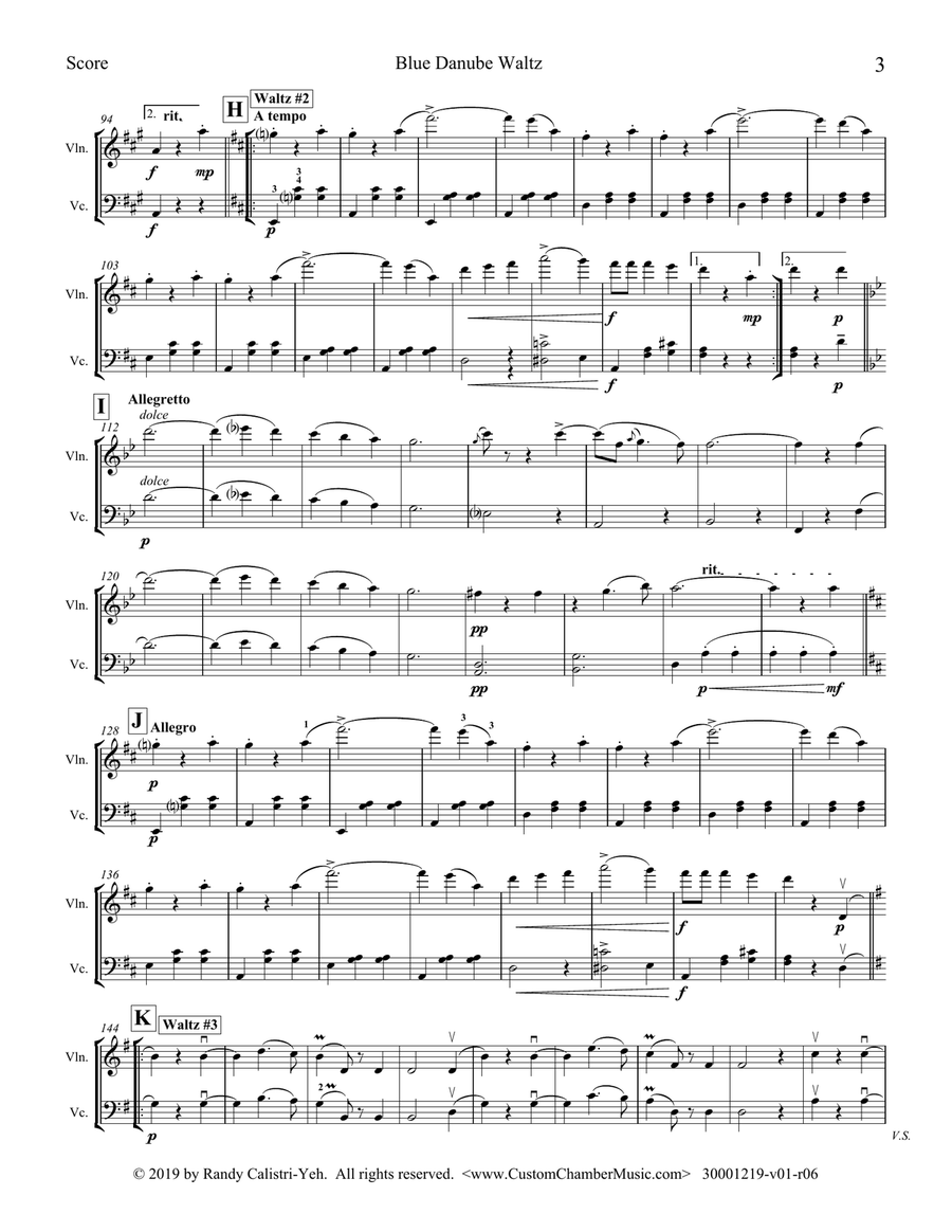 Strauss Blue Danube Waltz (violin/cello duet) String Duet scores gallery preview page 5